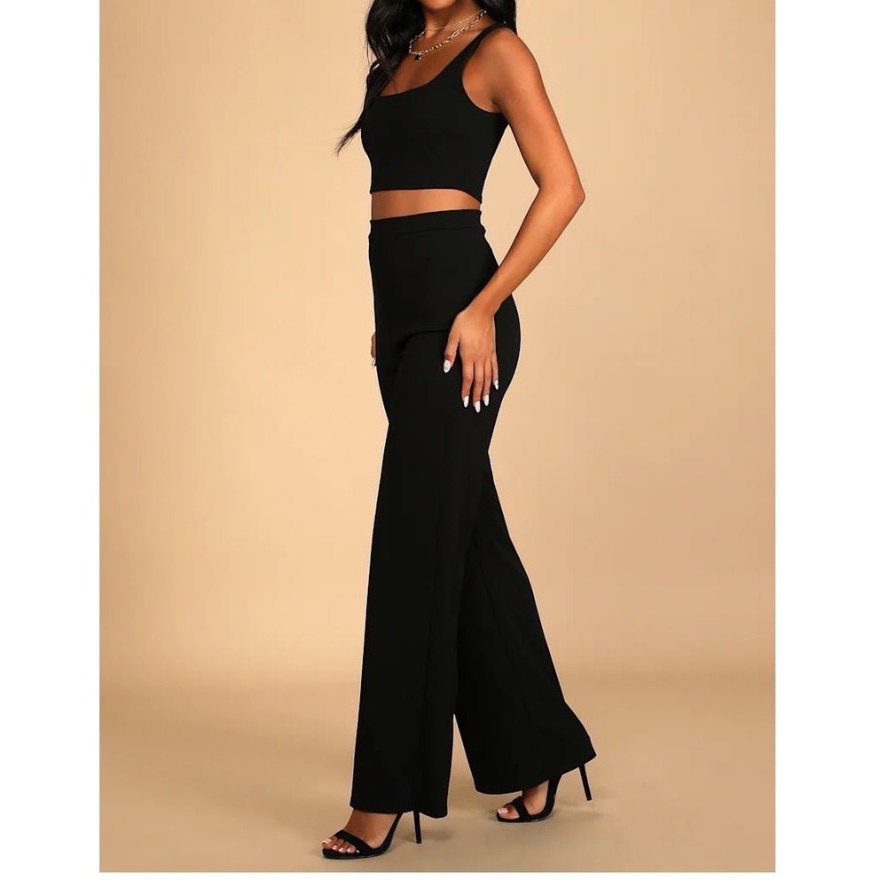 NWT Lulus Wide Leg Pants Crop Top Set Black XS